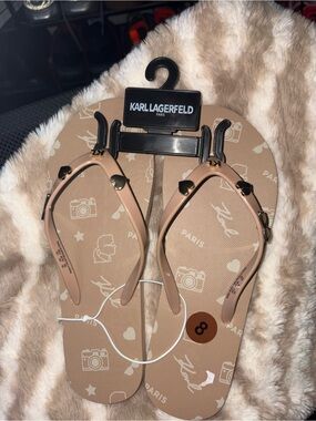 Karl Lagerfeld Nude Logo Flip Flop Sandals